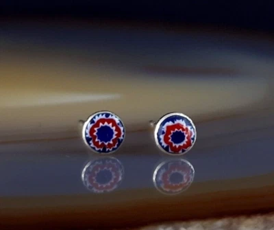 Ohrringe 925 Silber Blume Emaille multicolor Blümchen - bezaubernd & zierlich - Bild 1 von 4