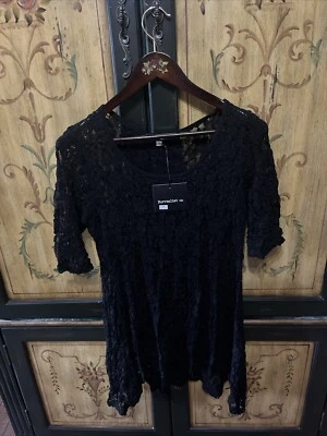 Surrealist USA Black Lace Elbow Sleeve Top. Romantic/Victorian/witchy  - Image 1 of 4