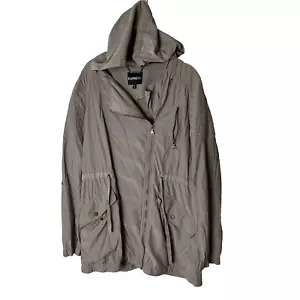 Express Women’s Utility Jacket Size Medium Tan Brown Hooded Full Zip Pockets - Picture 1 of 6