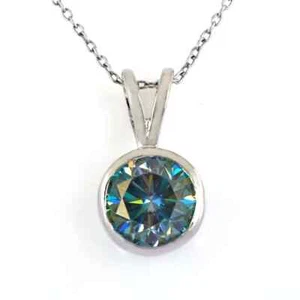 3.50 Ct Certified Round Cut Blue Natural Diamond Solitaire 925 Silver pendent - Picture 1 of 6