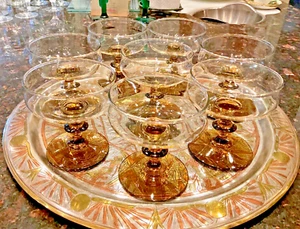8-VTG Smoke Brown Stem/Base MCM Libbey Champagne/Dessert Coupe Stemware - Picture 1 of 5
