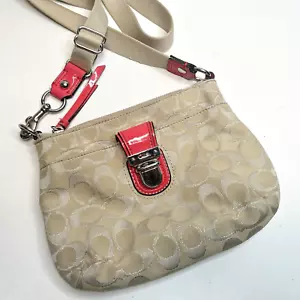 *Coach POPPY Signature Jacquard Flap Crossbody Bag #48941 Flamingo & Beige - Picture 1 of 9