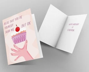Personalized Name Funny Cupcake Happy Birthday Card for Girl Wife Best Friend - Picture 1 of 4