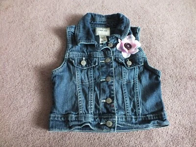 Upcycled Repurposed Kids Denim Vest Handmade Flowers Cherokee Size S (6/6x) - Image 1 of 3