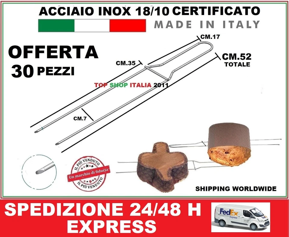 30 PZ SPILLONE CM 52 PER PANETTONE E COLOMBA  SPILLONI ACCIAIO OFFERTA 9 2025 - Immagine 1 di 2