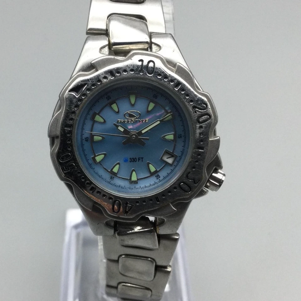 Часы женские Freestyle 28 мм синий циферблат MOP дайверские 300 футов нержавеющая сталь новый аккумулятор 7 дюймов - Изображение 1 из 4