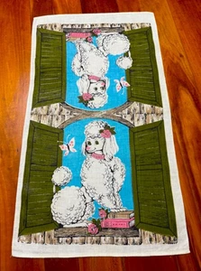 Nuevo sin etiquetas de colección Toalla de té de lino arte de pared caniche de ojos verdes gal con libros - Imagen 1 de 4