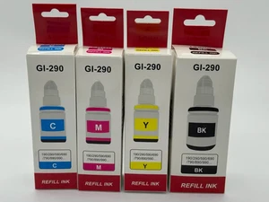 GI-290 CMYK Refill Ink Bottles Compatible Canon MegaTank Cyan Magenta Yellow Blk - Picture 1 of 3