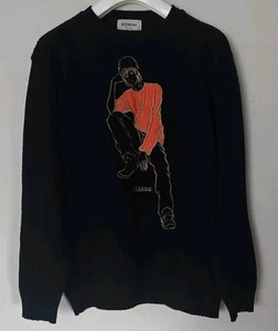 Maglione pullover vintage ICEBERG Italia nero misto lana stampa ricamata! M/L - Foto 1 di 5