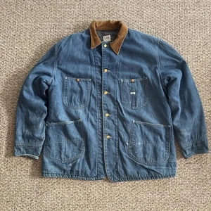 Mens LEE Blue Denim Jacket Coat Blanket Lined Corduroy Collar Work Chore - XL - Picture 1 of 18