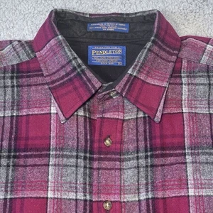 Pendleton Flannel Shirt Mens XL 100% Virgin Wool Red Plaid Button Up Long Sleeve - Picture 1 of 16