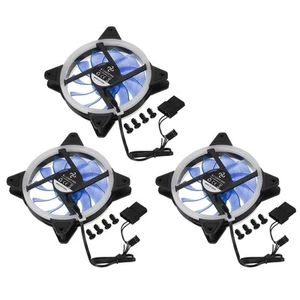3Pcs RGB Computer Case Fan 600-1200RPM 120mm 3-4 Pin Blue 15 LED 12V - Afbeelding 1 van 5