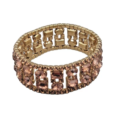 Pulsera elástica de diamantes de imitación marrón tono dorado aspecto retro 7 pulgadas Foto 1 de 4