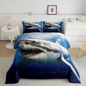 Kids Comforter Set for Boys Girls,3D Shark Fish Down Comforter 2 Piece Hawaii... - Picture 1 of 6
