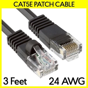 3FT Cat5e Ethernet Patch Cord Black LAN Internet Cat 5e Cable RJ45 Router Cord - Picture 1 of 3