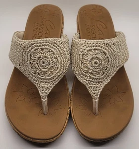 Sandalias Skechers Mujer 8 Beverlee Elegante Trabajo Natural Crochet Beige Tanga 38557 - Imagen 1 de 9