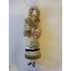 Glass Tree Ornament 1920s Lady In Coat Hat Christmas Holiday Hand Blown 8 in - Picture 1 of 10