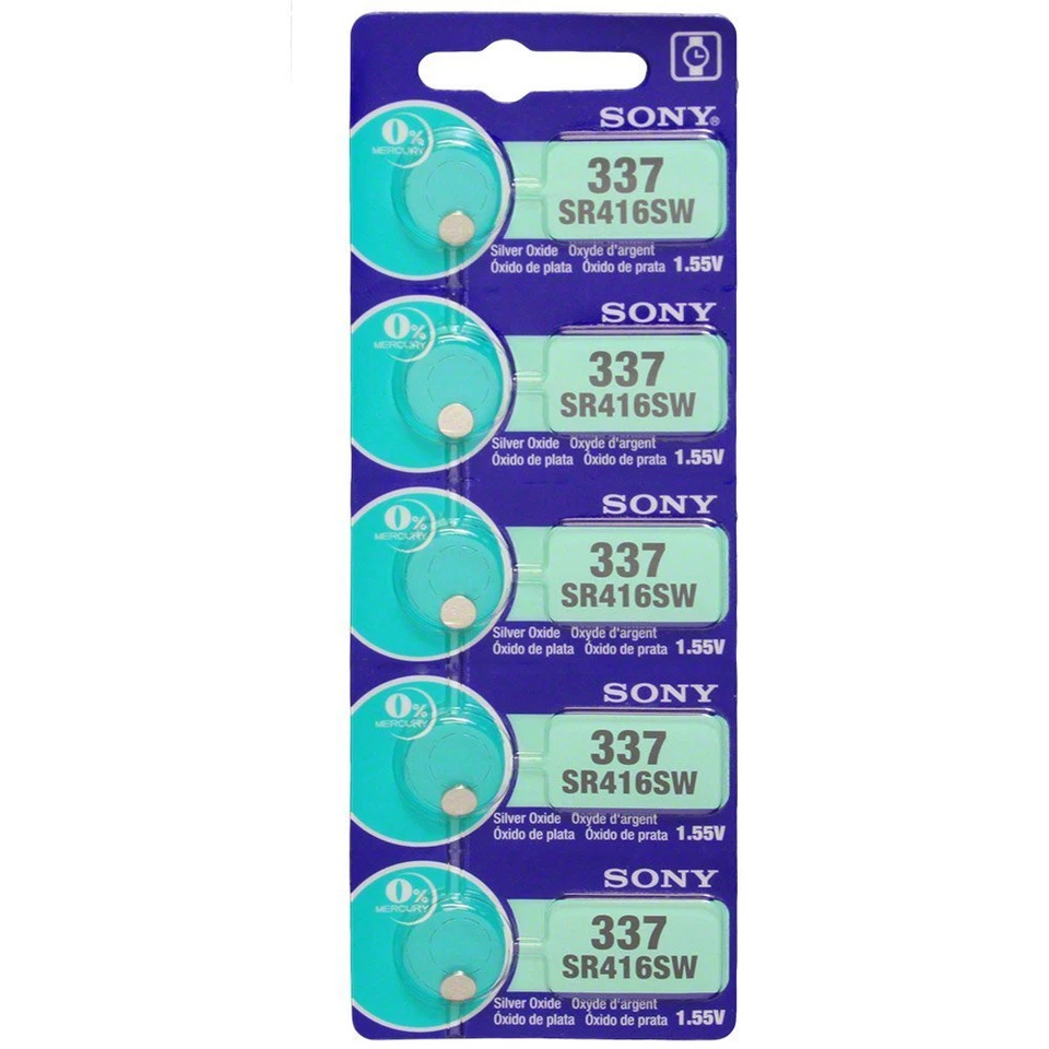 5 Piles Montre SONY 337 SR416SW D337 V337 DS337 SB-A5 280-75 1,55 V  - Photo 1/1