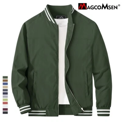 Chaqueta de bombardero delgada para hombre cremallera completa ligera informal activa abrigos deportivos prendas exteriores Foto 1 de 4