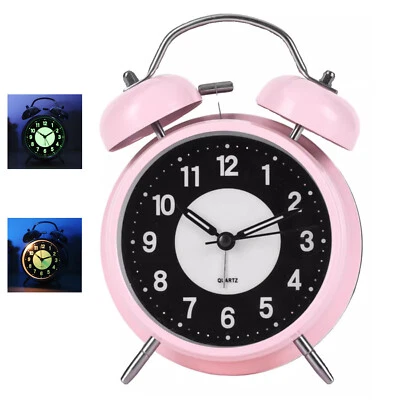 Retro Twin Bell Alarm Clock Quartz Silent Luminous Dial Nightlight Analog Clock - Image 1 of 4