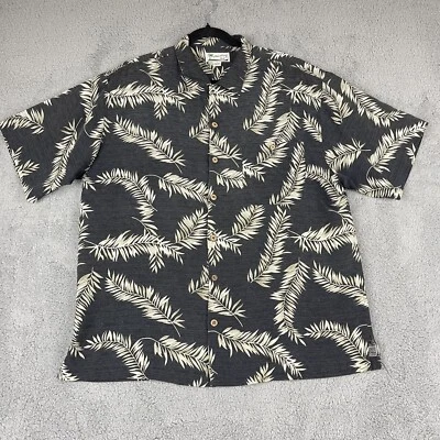 Camisa Hawaiana Monterey Club Hombres Grande L Negra Hojas de Palma Abotonada Seda Playa Foto 1 de 4