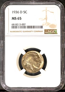 1936-D 5c Indian Head Buffalo Nickel MS 65 NGC # 6818213-007 + Bonus - Picture 1 of 2