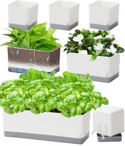Self Watering Planters Pots for Indoor 4+8+17 Inch (7 pcs), Light Gray - Picture 1 of 7
