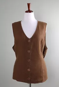 FLAX BRAND $166 Solid Brown 100% Linen Cinch Vest Jacket Tank Top Size Large - Picture 1 of 6