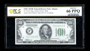 DBR 1934-B $100 Atlanta Vinson Mule Fr. 2154-Fm PCGS-B 66 PPQ Serial F03730835A - Picture 1 of 2