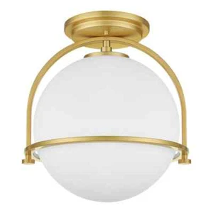Home Decorators Owens 11.25" 1-Light Gold Semi-Flush Mount w/ White Glass Globe - Picture 1 of 9