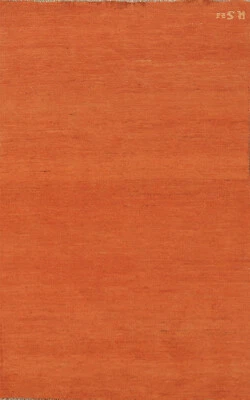 Handmade Gabbeh Solid Design Wool Modern Rug - Orange" 3x5 ft - Image 1 of 4