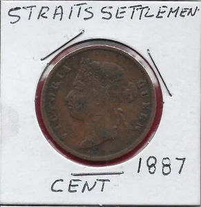 STRAITS SETTLEMENTS,BRITISH CROWN COLONY 1 CENT 1887 VICTORIA,CROWNED BUST FACIN - Picture 1 of 2