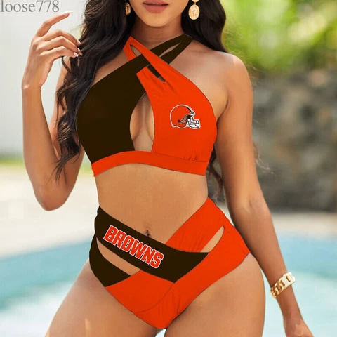 Cleveland Browns Women's Sexy Bikini Set High Waist Swimsuit Beach Swimwear 2PCS Cover