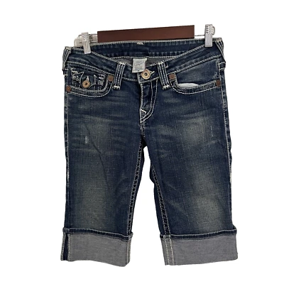 Bermudas True Religion Mujer Talla 28 Jean Solapa Bolsillo Punto Grueso Usadas en Excelente Condición Foto 1 de 4