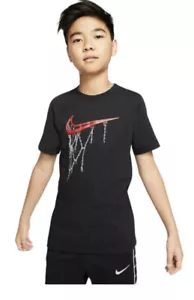 Nike Big Boys neu mit Etikett kurzärmeliges Swoosh-Felgen klassisches T-Shirt schwarz Medium - Bild 1 von 5