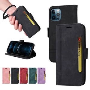 Leather Flip Card Wallet Phone Case for iPhone 11 13 12 14 Pro Max XR XS 8 SE - Picture 1 of 17