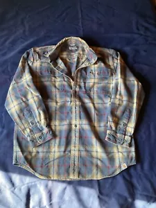 Carhartt Flannel Work Shirt Mens L Plaid Heavy Brown Blue Tan Original Fit - Picture 1 of 8