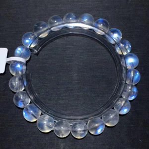 9mm Natural Strong Blue Light Moonstone Crystal Clear Beads Bracelet AAA - Picture 1 of 8
