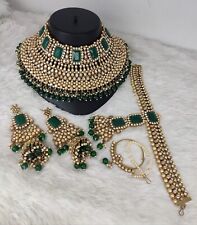 Bollywood Style Indian Gold Plated Kundan Green Necklace Head piece Jewelry Set