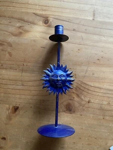 Kerzenständer aus Metall mit Sonnenmotiv in blau und gold 26cm hoch - Bild 1 von 5