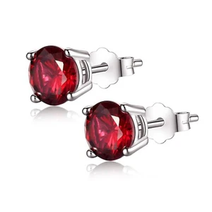 Pendientes de plata de ley 925 real de 6 mm redondos de rubí simulado regalo para ella él - Imagen 1 de 5
