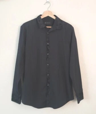 Camisa INC International Concepts Para Hombres XL Negra Flocada Cachemira L/S Botón Usada en Excelente Condición Foto 1 de 4