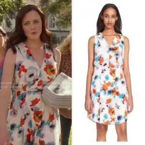 Rebecca Taylor 100% Silk Floral Watercolor Dress Womens sz 2 Plunge Neck Cutout - Picture 1 of 11