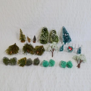 21 Miniature Bottle Brush Winter Fir Christmas Display Trees Job Lot Snowy - Picture 1 of 10