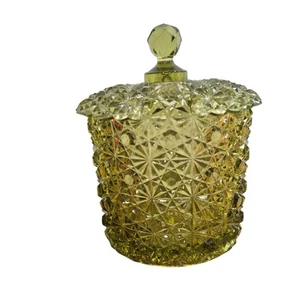 Vintage Fenton Green Glass Daisy & Button Pattern Lidded Candy Dish / Ice Bucket - Picture 1 of 9