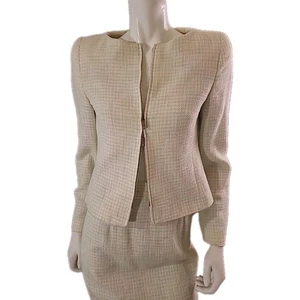 VTG Couture Louis Feraud Paris Tweed Skirt Suit 4 Old Money Quiet Luxury - Picture 1 of 24