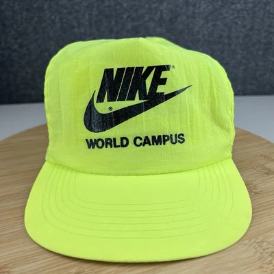 Vintage Nike World Campus Employee Neon Yellow Hat Cap Snapback Nylon *READ* - Image 1 of 4