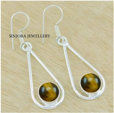 Orecchini pendenti/goccia occhio di tigre pietra preziosa argento sterling... - Immagine 1 di 4