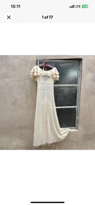 Vintage 1930s Cream Silk Chiffon Ghost Gown Bias Cut Low Back Dress Maxi Deco - Image 1 of 4