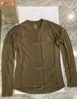 LL Bean Hombres Capa Base Lana Cresta Peso Medio Crew Top Pequeño Oliva Oscuro NUEVO Foto 1 de 4